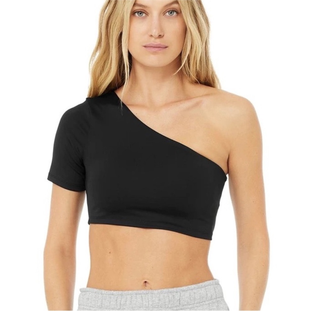 Alo Yoga Airlift Wave Crop Short Sleeve Black Size Large NWT